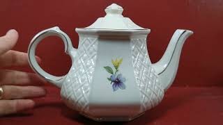 Vintage James Sadler China Octagonal Molded Floral China Teapot
