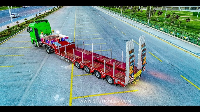 4 Axle Hydraulic Steering Low Loader Trailer/ Remorque surbaissée direction  hydraulique à 4 essieux 