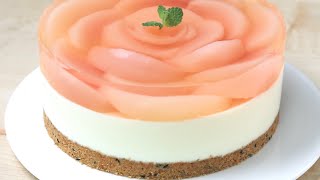 No-Bake 🍑Peach Cheesecake (Eggless \& Without oven) | Cong Cooking