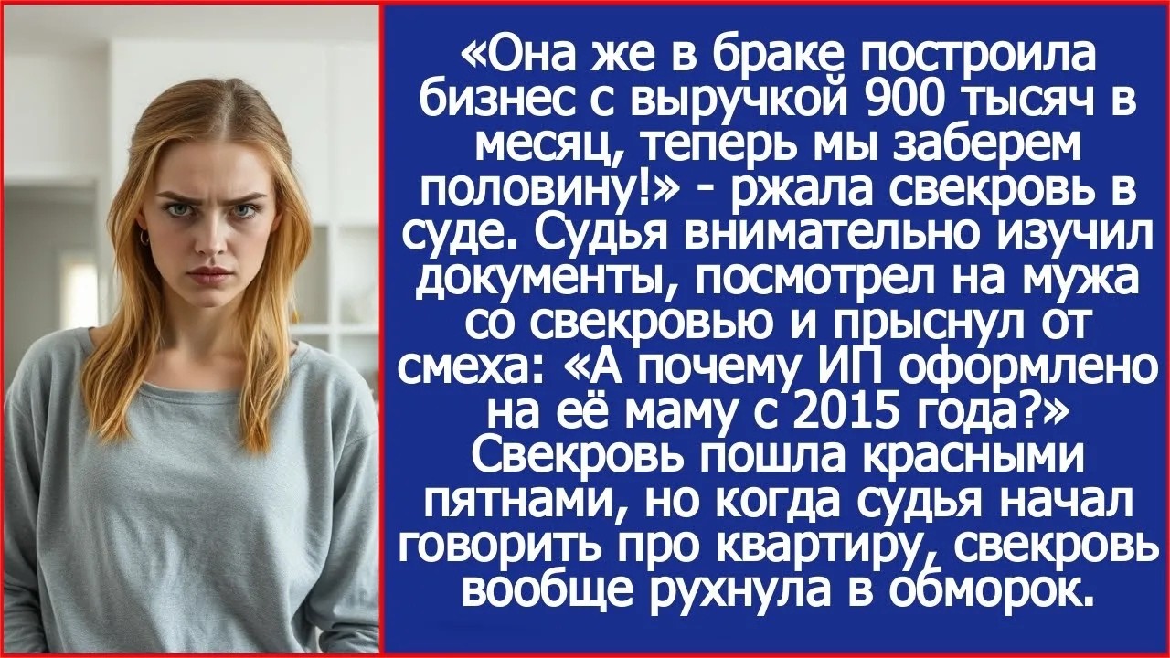 Она в браке построила бизнес с выручкой 900 тысяч в месяц, теперь мы заберем половину! Ржала св