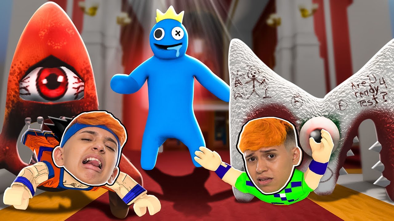 ENCONTRAMOS O AZUL BABÃO E TEMOS QUE NOS ESCONDER NO ROBLOX!! (Rainbow  Friends) 