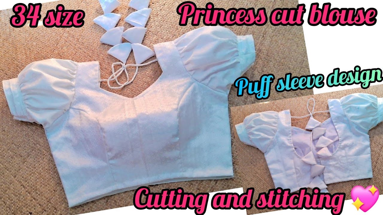 34 size princess cut blouse cutting and stitching // puff sleeve design ❤️