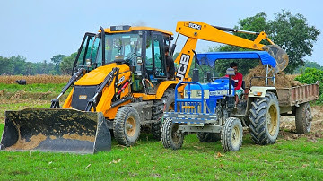 JCB 3dx Loading Mud in Tractor | Mahindra Yuvo Di Eicher 380 Swaraj 735 Fe Sonalika 47 di Powertrac