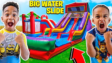 SURPRISING DJ & KYRIE WITH A BIRTHDAY WATERSLIDE BOUNCE HOUSE | THE PRINCE FAMILY