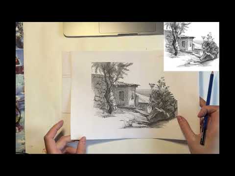 Видео: Рисуем пейзаж карандашом