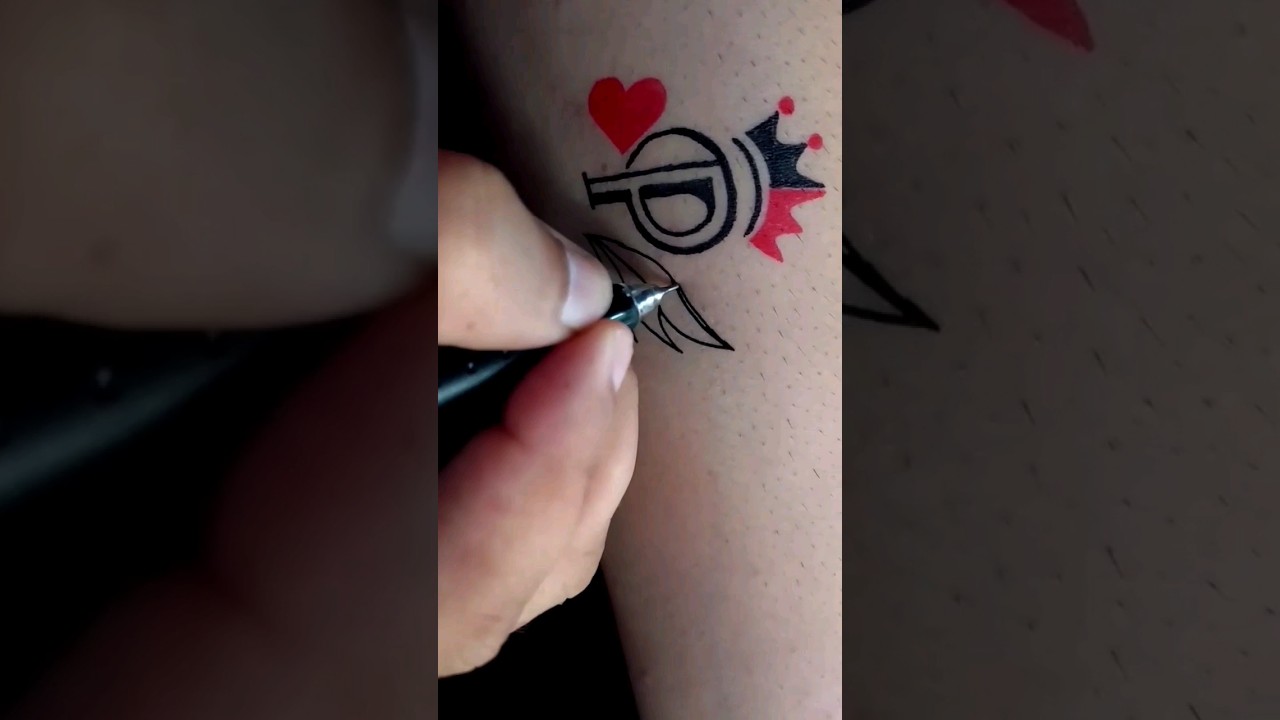 P . letter new design hand tattoo with pen 