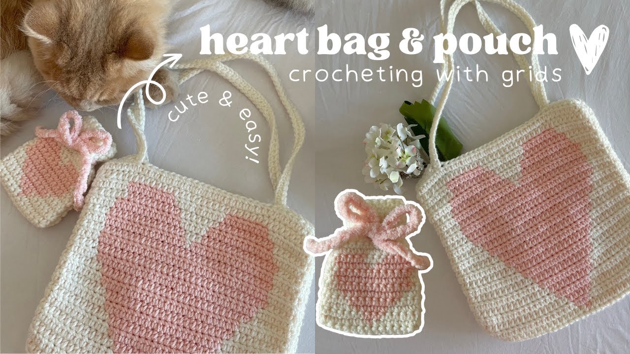mini crochet heart tote