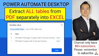 Automate extract all PDF tables separately into different Excel sheets with column names using PAD