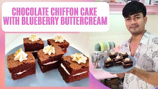 How to make Chocolate Chiffon Cake | blueberry buttercream | Cakes | Cute cake | Nhaj alvarez vlog