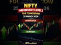 Nifty Important levels for tomorrow | 25 march