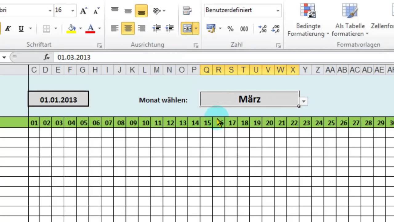 Excel Monatsplan Youtube