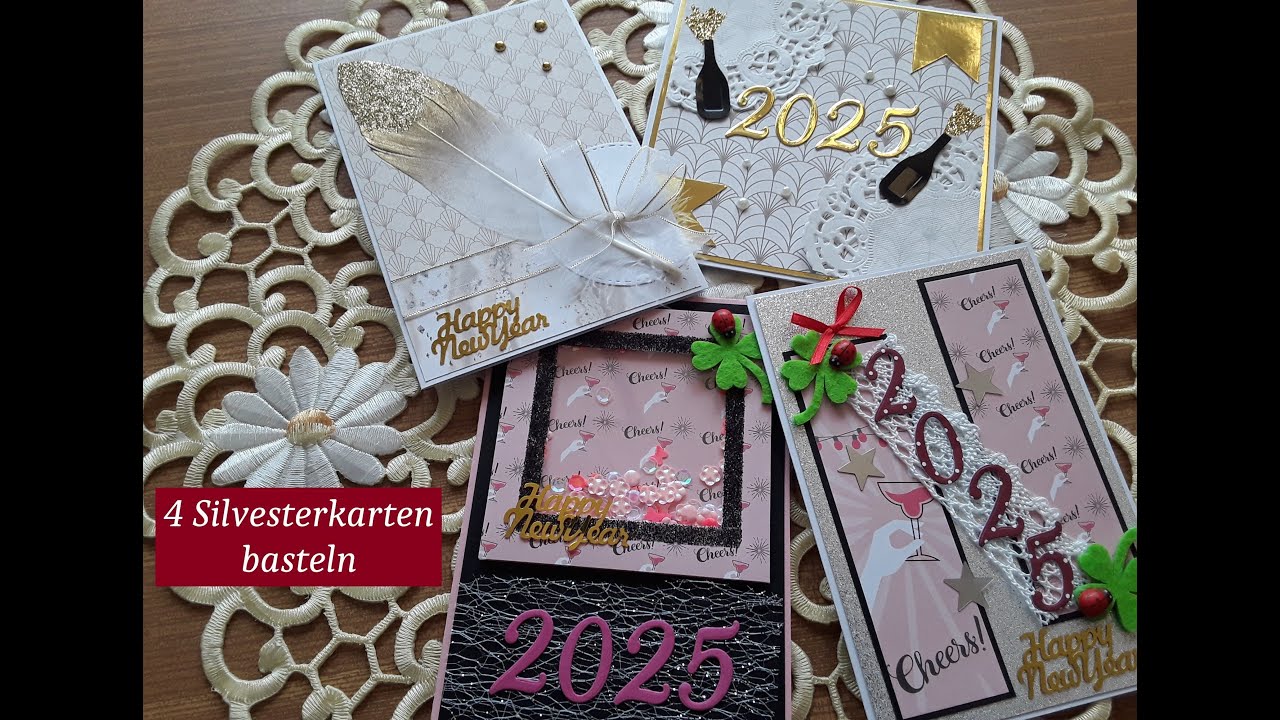 4 Silvesterkarten/Neujahrskarten basteln | Papiere von Action & Tedi | elegant & auffällig