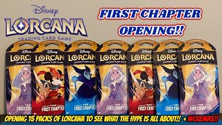 Trying out LORCANA!! Opening 15x Sleeved Disney Lorcana The First Chapter Booster Packs!!