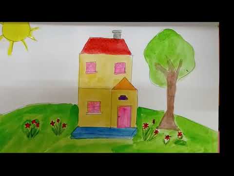Vẽ ngôi nhà 2 tầng đơn giản cho bé , tô màu ngôi nhà - YouTube