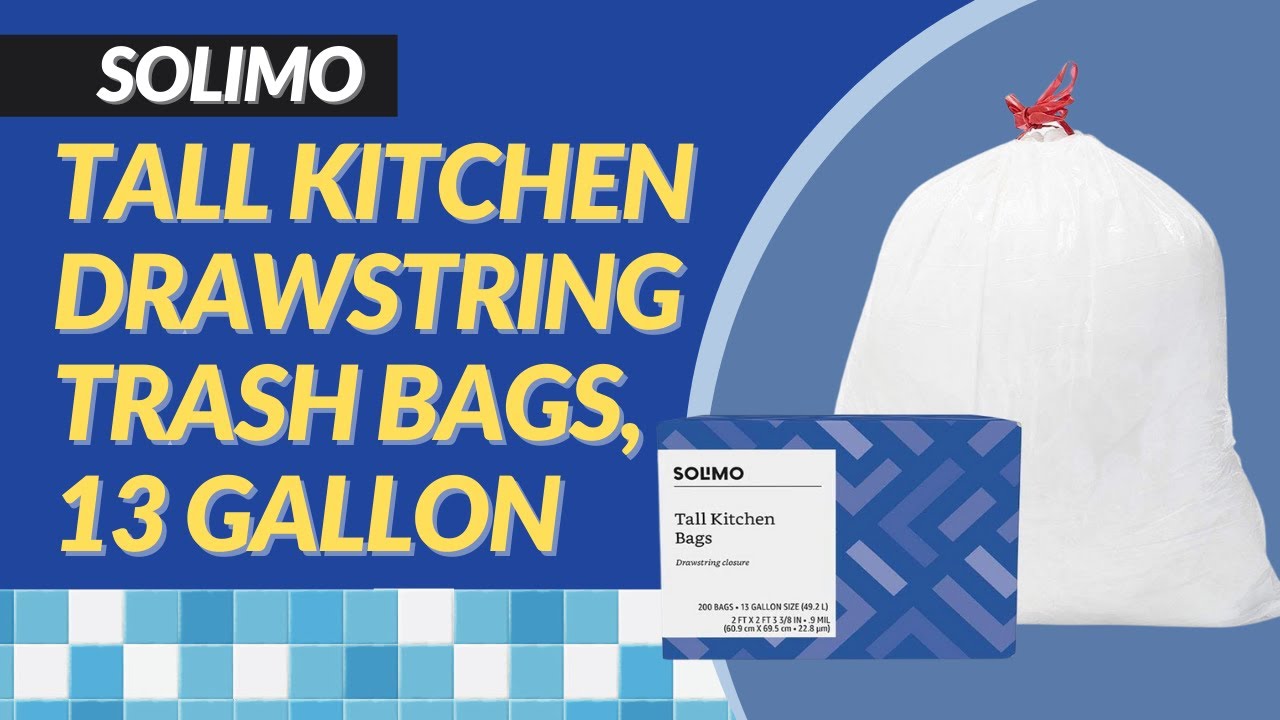 Basics Tall Kitchen Drawstring Trash Bags, 13 Gallon, 120 Count