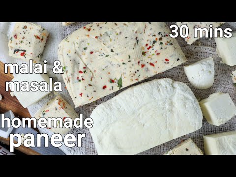 400 grams paneer with 3 litre milk - malai paneer & masala paneer | how to make paneer at home