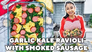 Garlic Kale Ravioli with Smoked Polish Sausage