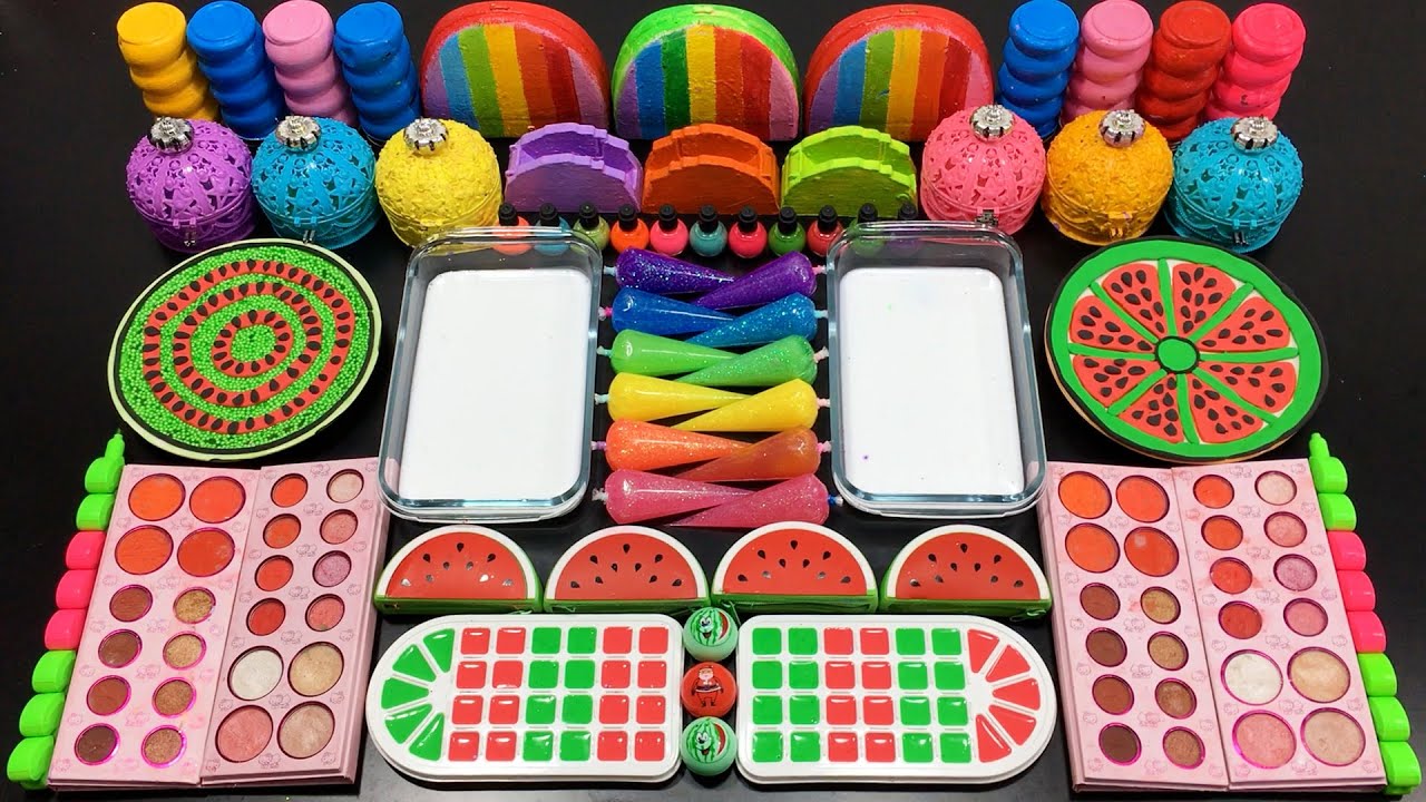 Colorful Watermelon Slime ASMR 🍉 Mixing Glitter, Beads and Rainbow Slime Therapy 