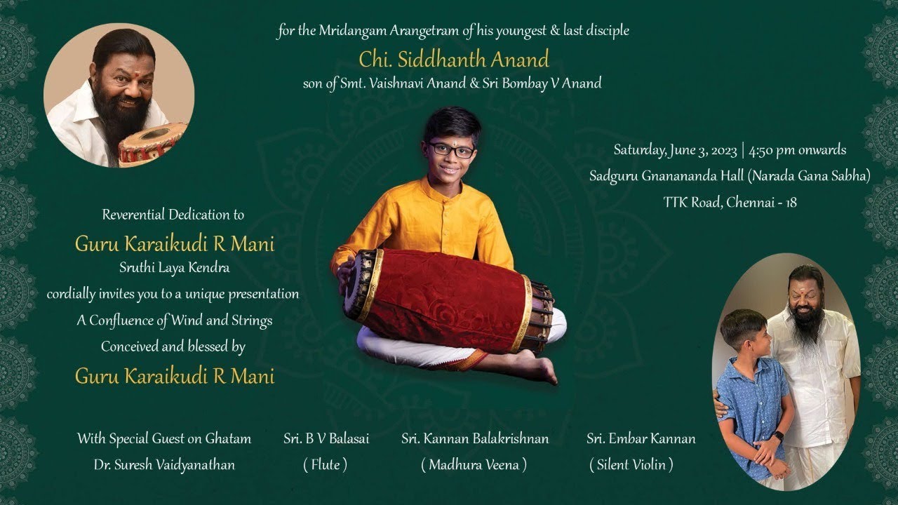 Mridangam Arangetram | Chi. Siddhanth Anand | Disciple of Guru Karaikudi Mani