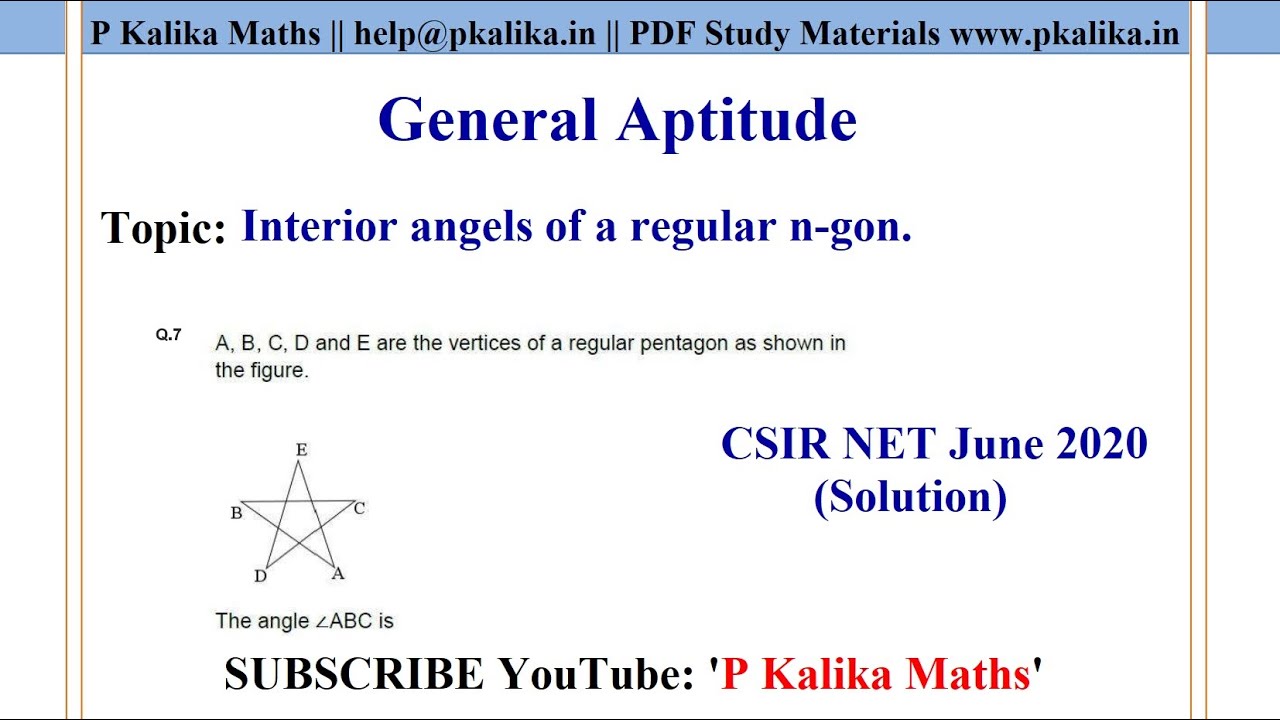 CSIR NET June 2020 General Aptitude Solution || Que. 07 Interior angel ...