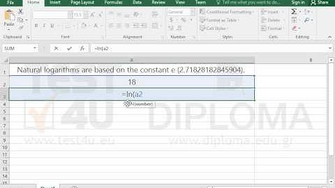 Use the LN function to calculate the natural logarithm of a number (Excel 2016)