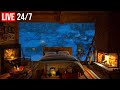 🔴 Deep Sleep with Fireplace and Blizzard Sounds - Live 24/7