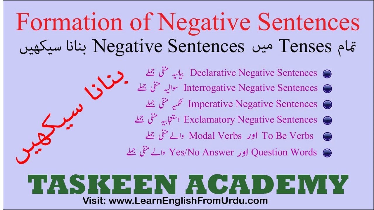 Negative sentences in Urdu | Types of negative sentences | Negative sentences example in English