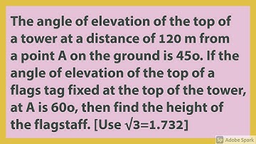 The angle of elevation of the top of a tower at a distance of 120 m from a point A on the ground....