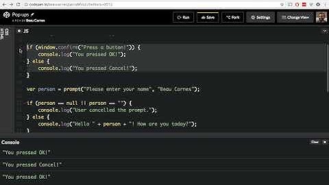 Pop up boxes tutorial - Beau teaches JavaScript