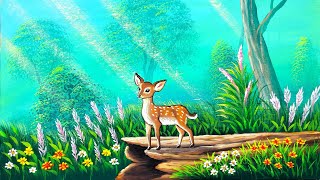 Nature & Forest scenery painting with a baby deer | painting 524 by Easy paint with Biswanath 2,818 views 12 days ago 12 minutes, 20 seconds