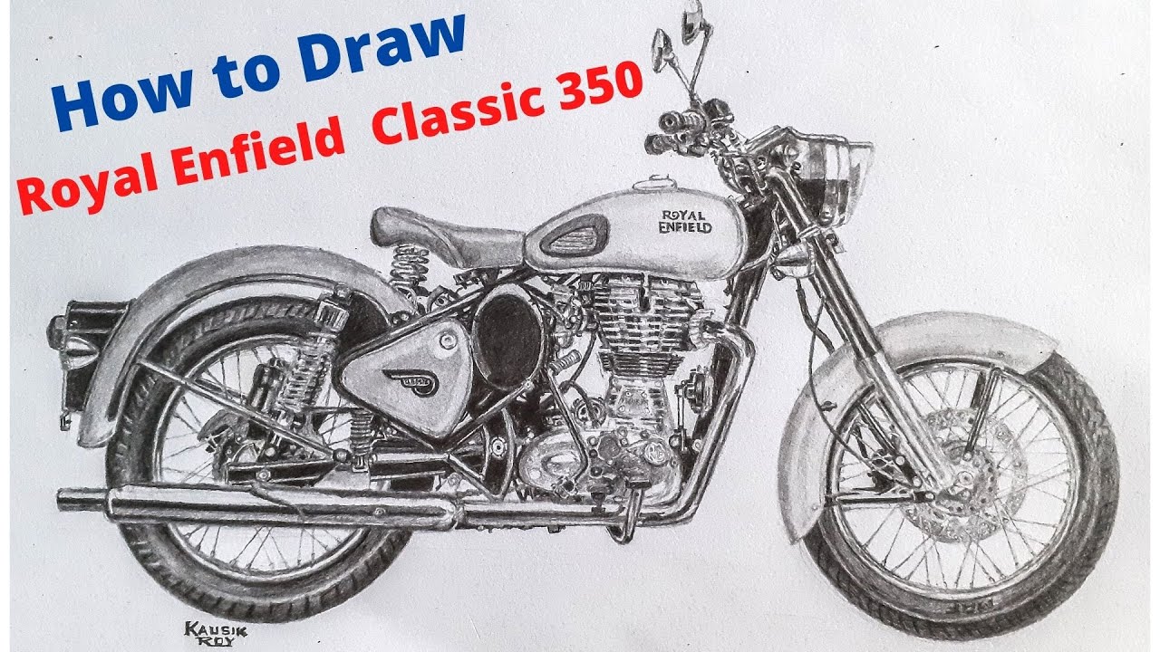 How to draw a Royal Enfield Bullet, Drawing Classic 350 Part 1