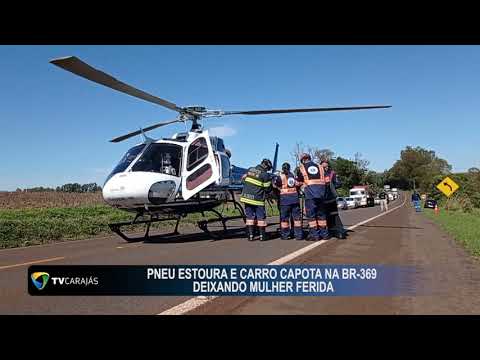 Pneu estoura e carro capota na BR-369, deixando mulher ferida