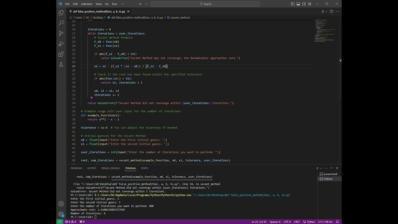Secant Method - Python - YouTube