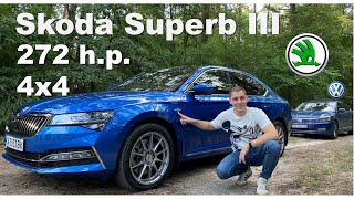 Топовая Skoda Superb 3! 4x4, 2.0 tsi 272 л.с. Laurin & Klement. Замер багажника и места в салоне