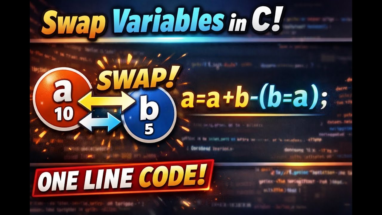 Swap Two Variables in C Using ONE Line! 😱 | a = a + b − (b = a ...