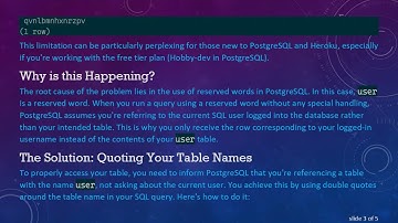 Understanding PostgreSQL Reserved Words: Fixing Access Issues in Heroku