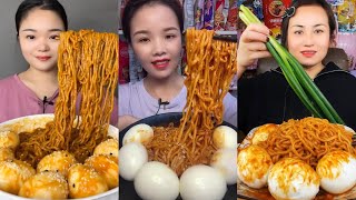 MUKBANG 먹방 EATING SPICY NOODLES and SOFT BOIL EGGS chewy sounds | ASMR | chinese foods 辣面鸡蛋
