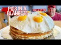 Massive Pigs In A Blanket Pancake Breakfast Challenge w/ Pulled Pork!!