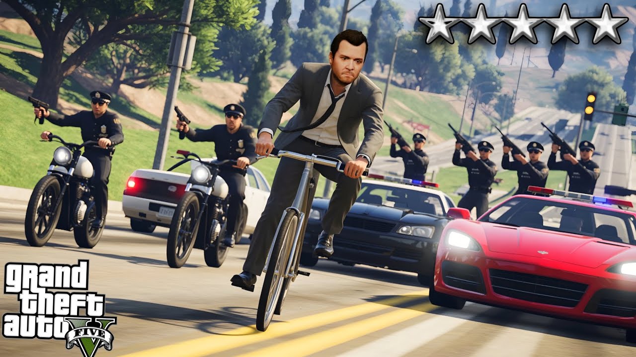 5 Star Wanted Lavel Escape With Bycycle || #gaming #gta5 #trending #viralvideo