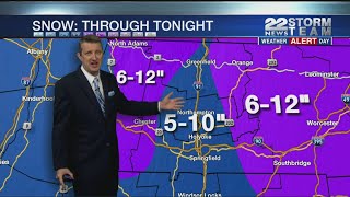 Heaviest snow through early afternoon, lighter snow this evening