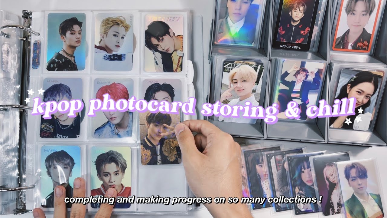 chill organizing + storing new kpop photocards in my binder completing