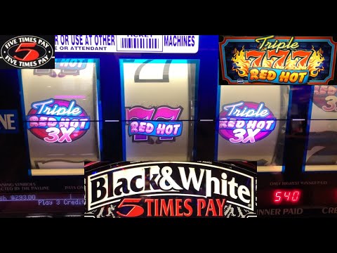 CLASSIC OLD SCHOOL CASINO SLOTS: BLACK & WHITE 5 TIMES PAY + 4 REEL TRIPLE RED HOT 777 SLOT PLAY!