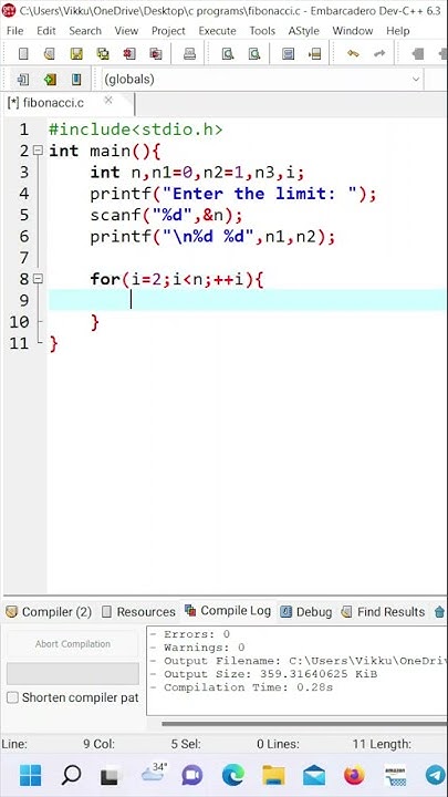 Fibonacci Series in C language | Program to print Fibonacci series in C ...