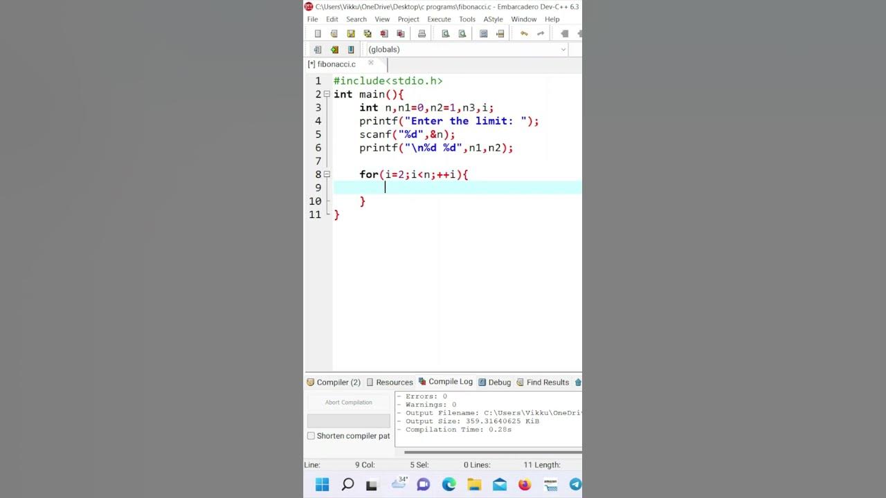 Fibonacci Series in C language | Program to print Fibonacci series in C ...