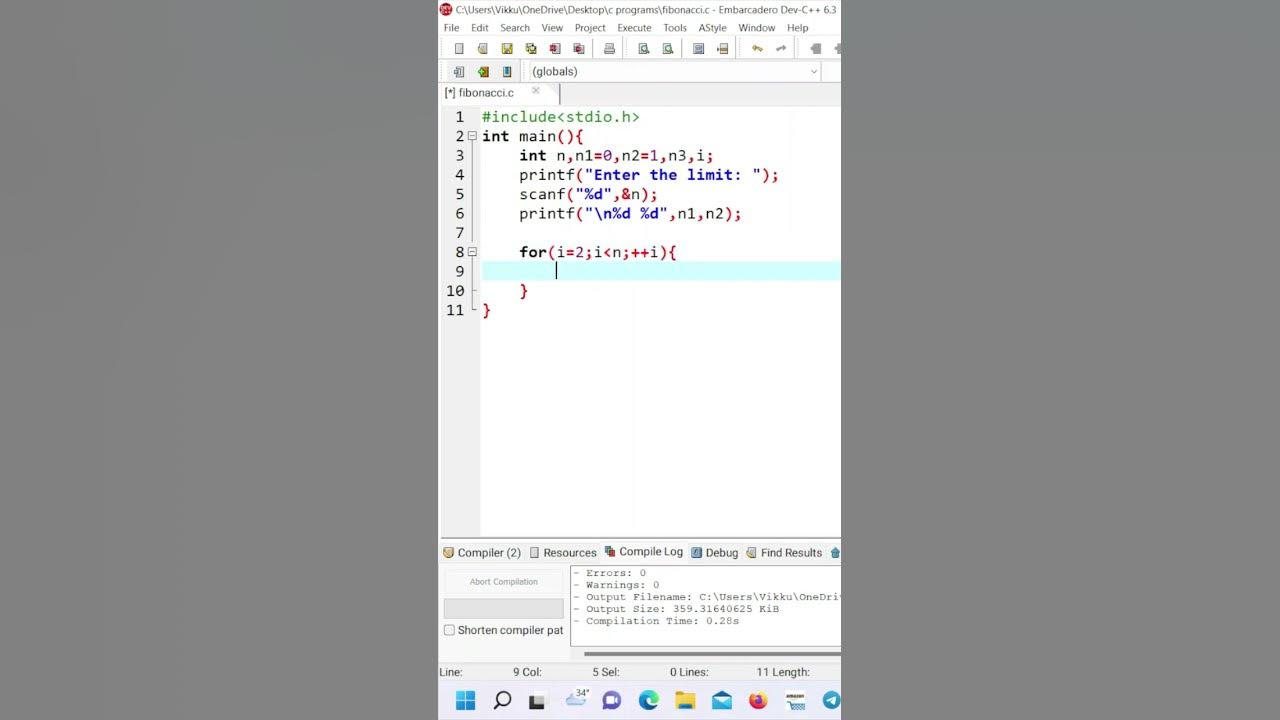 Fibonacci Series in C language | Program to print Fibonacci series in C ...