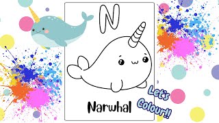 N is for Narwhal | Narwhal Colouring