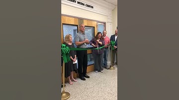 Denville Township school officials cut the ribbon for the new library at Lakeview School