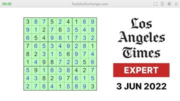 Los Angeles Times Sudoku Expert Level - 3 June 2022
