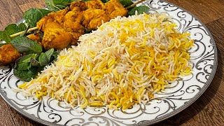 Chalaw Saffroni with Chicken Kebab #چلو #زعفران  با #کباب مرغ لذیذ وخوش طعم