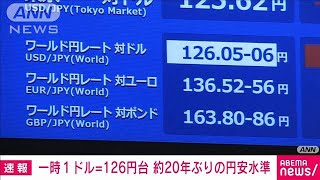 【速報】円安進み1ドル126円台　約20年ぶりの水準(2022年4月13日)